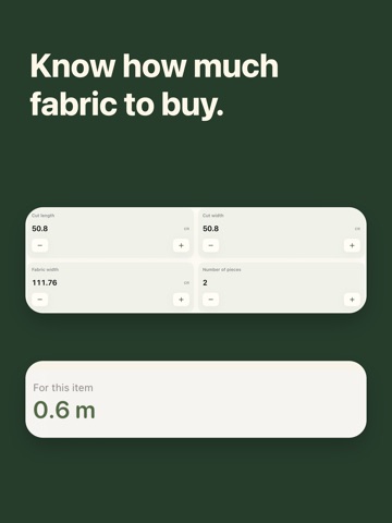 Published App Store preview for Fabric Yardage & Cutting