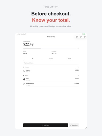 Published App Store preview for Shop List Tally