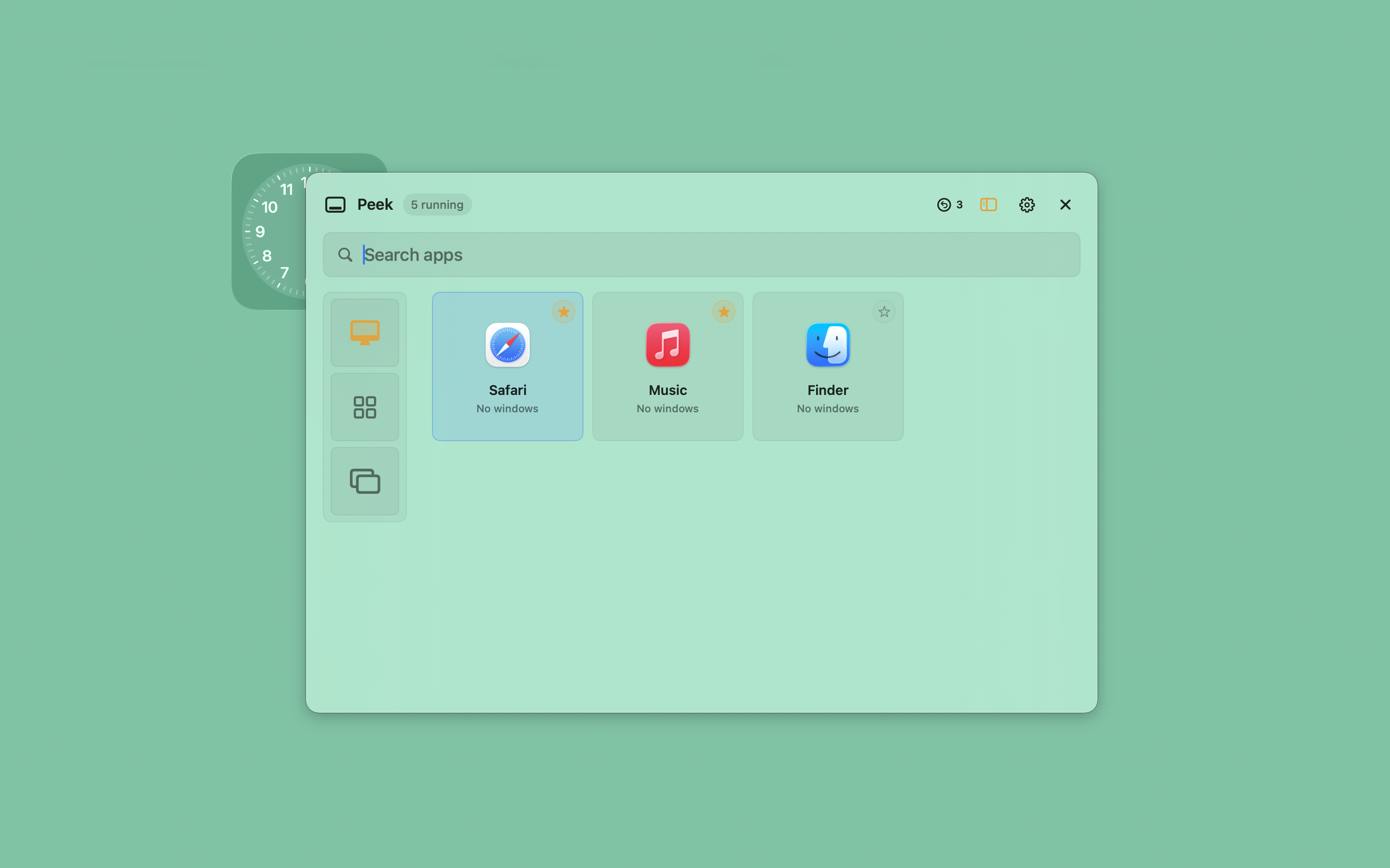 Peek showing a Mac app switching panel