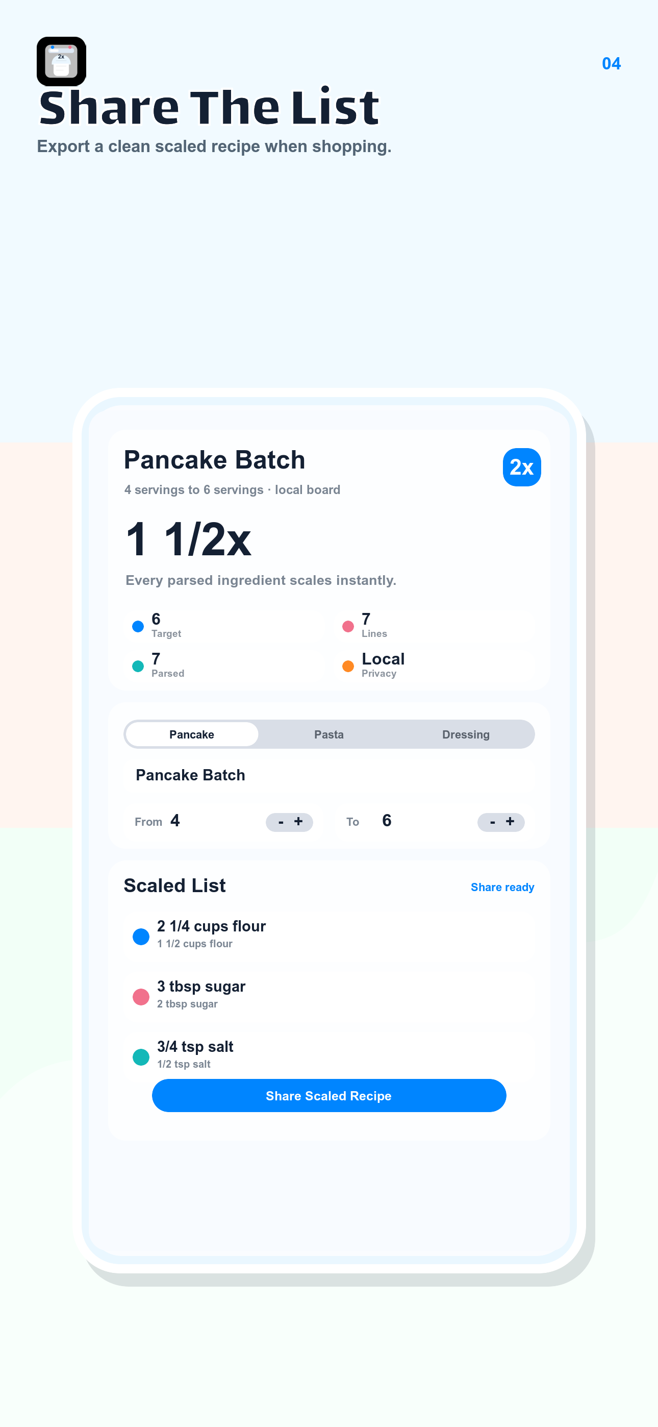 Recipe Serving Scaler share list screenshot