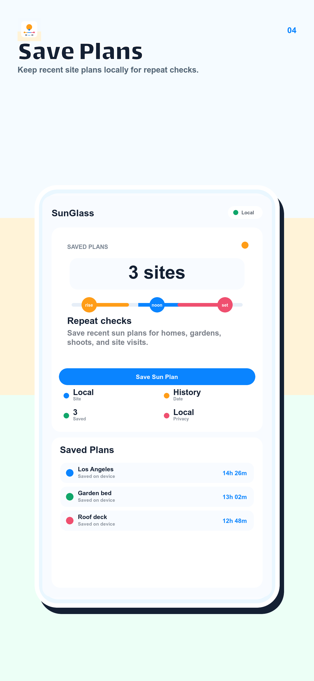 Sunlight Planner saved plans screenshot